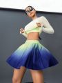 Gradient Color Pleated Skirt Athletic Mini Skirt