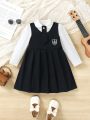 SHEIN Kids FANZEY Young Girl's White Shirt And Pleated School Uniform Skirt 2pcs Set