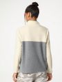 C MAREE Zipper Half Placket Contrast Color Fleece Sweatshirt