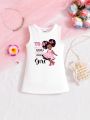 SHEIN Baby Girls' Slogan & Girls' Printed Sleeveless Casual Dress