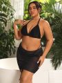 SHEIN Swim Basics Plus Size Women's Halterneck Ruched Bathing Suit 3pc Set