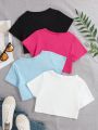 SHEIN Kids EVRYDAY 4pcs Tween Girl Solid Crop Tee