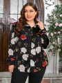 SHEIN Clasi Plus Size Floral Print Long Sleeve Shirt