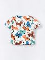 SHEIN Baby Boy's Cartoon Animal Stripe Print Top 3pcs/Set