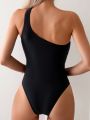 SHEIN Swim SXY Women'S One-Shoulder Sleeveless Hollow Out One-Piece Swimsuit