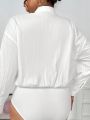 SHEIN SXY Women's Plus Size Solid Color Drop Shoulder Bodysuit