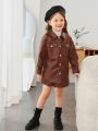 SHEIN Young Girl Flap Pocket Drop Shoulder PU Leather Coat