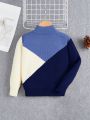 SHEIN Kids EVRYDAY Young Boy Color Block Mock Neck Sweater