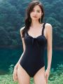 One Piece Swimsuit With Bowknot And Underwire Detail