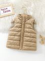 Baby Boys' Thickened Solid Colored Plaid Sleeveless Coat With Fleece Lining, Winter Casual Sportswear