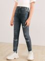 Tween Girl Denim-Effect Print Leggings