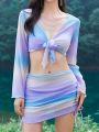 4pcs/set Separated Swimsuit With Random Tie-dye Print