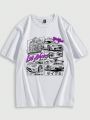 ROMWE Anime Men's Car & Letter Printed T-shirt