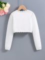 Tween Girls' Minimalist Fashion Solid Color Shell Edge Cardigan Sweater