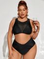 SHEIN Swim SXY Plus Size Women's Solid Color Two-piece Swimsuit With Separated Top And Bottom