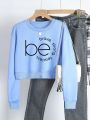 Women's Letter Pattern Drop Shoulder Fleece Sweatshirt