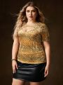 HOUSE OF THE DRAGON X SHEIN Plus Size Fish Scale Print Cut Out Round Neck Short Sleeve T-Shirt
