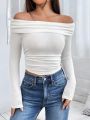 SHEIN PETITE Women's Off Shoulder T-shirt