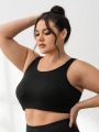 Yoga High Street Plus Size Solid Color Round Neck Sports Bra