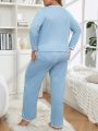 Plus Size Women's Lace Trim Ribbed Pajama Set