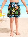 Boys' Soccer Print Swim Trunks With Woven Fabric