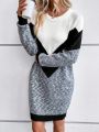 Colorblock Raglan Sleeve Sweater Dress