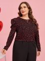 SHEIN Clasi Plus Size Women Valentine's Day Love Heart Pattern Leg Of Muttons Sleeve Shirt