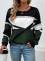 Women's Geometric Pattern Round Neck Sweatshirt