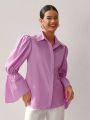 Oxana Women'S Bell Sleeve Solid Color Shirt