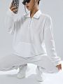 Solid Color Half Zipper Closure Drop Shoulder Sweatshirt With Pocket And Drawstring Waist Pants