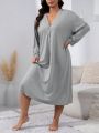 Plus Half Button Drop Shoulder Nightdress