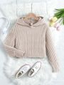 SHEIN Tween Girl Solid Ribbed Knit Hooded Sweatshirt