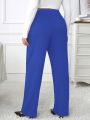 SHEIN Privé Textured Plus Size Women's Straight Pants With Slanted Pockets