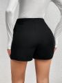 SHEIN Privé Women'S Double-Breasted Button Decorated Black Shorts