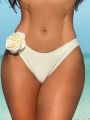 SHEIN Swim Vcay Ladies' Solid Color Bikini Bottom With 3d Flower Decoration