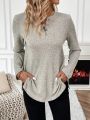 SHEIN LUNE Button Half Placket Long Sleeve T-shirt