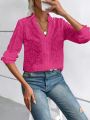 SHEIN VCAY Eyelet Embroidery Notched Neckline Shirt