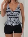 SHEIN Swim Classy Women's Baroque Print Vest Camisole Bikini