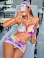 SHEIN Swim Y2GLAM Women'S Tie Dye Halter Neck Swimsuit Set