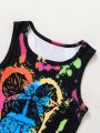 SHEIN Tween Girl Figure & Letter Graphic Tank Dress