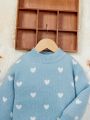 SHEIN Young Girl Heart Pattern Drop Shoulder Sweater