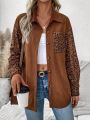 SHEIN Frenchy Leopard Pattern Oversized Casual Jacket With Patch Pockets And Drop-shoulder Sleeves