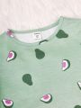 SHEIN Young Girl Avocado Print PJ Set With Blindfold