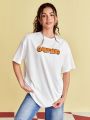 GARFIELD X SHEIN Women'S Cartoon Print Round Neck T-Shirt With Slogan