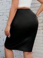 SHEIN Coolane Plus Size Drawstring Detail High Waist Midi Skirt