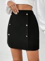 SHEIN Privé Women's Black Double-breasted Skirt