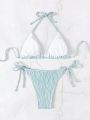 SHEIN Swim Vcay Women'S Textured Halter Neck Strap Swimsuit Set