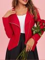 SHEIN Clasi Valentine's Day Women Solid Color Bias Zip Jacket