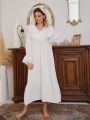 Contrast Lace Flounce Sleeve Ruffle Hem Nightdress