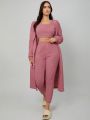 Solid Tank Top & Pants & Belted Robe Lounge Set